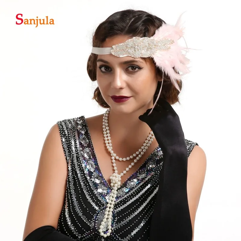 1920s Vintage Headband for Bridal Wedding Hair Decorations Beaded Elastic Headband Feathers Women Fanscinators Hats BQ020
