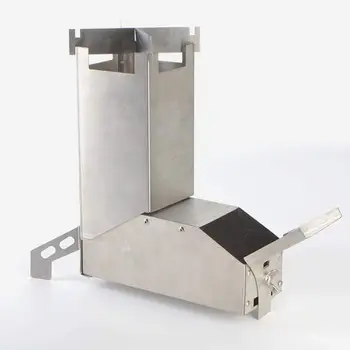 

Outdoor Stainless Steel Rocket Stove with Handle Camping Survival Gear Wood Foldable Burning Burners Heating