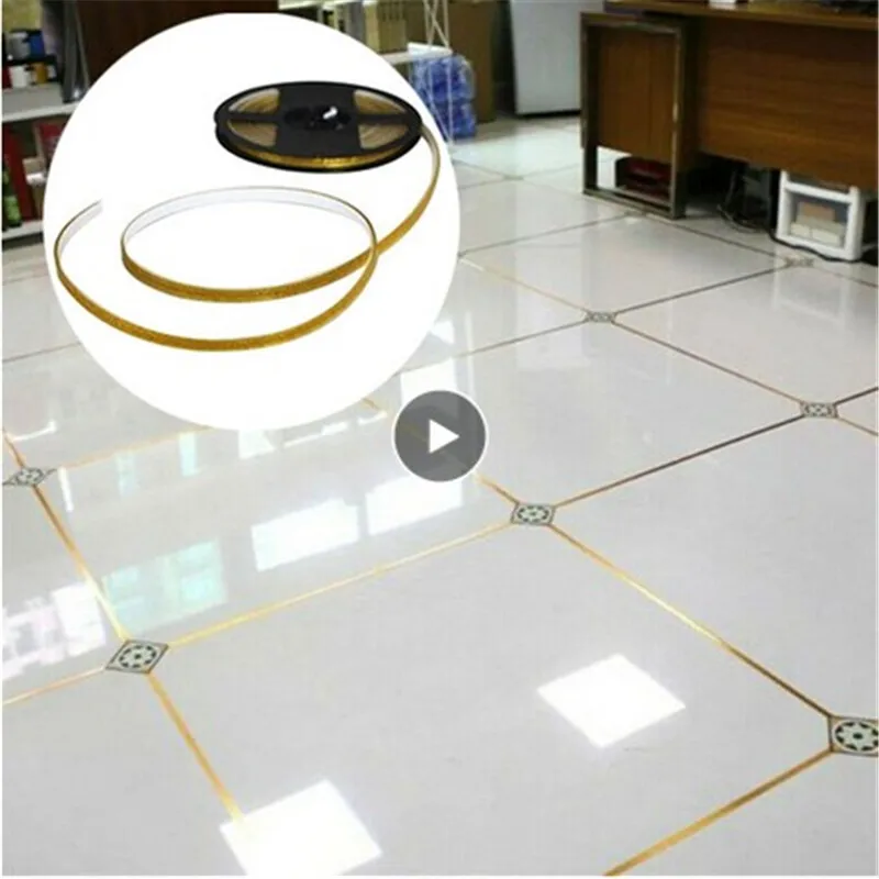 Self Adhesive Waterproof Tape Ceramic Tile Gap Mildewproof Gap Tape 600cm/roll PVC Gold Sliver Floor Gaps Line Stickers Ceramic