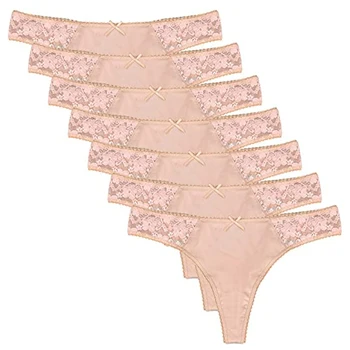 

7pcs/ Pack Women's Thongs Breathable Panties Bikini Underwear Sexy Lace Low Waist T Back Thong Panties