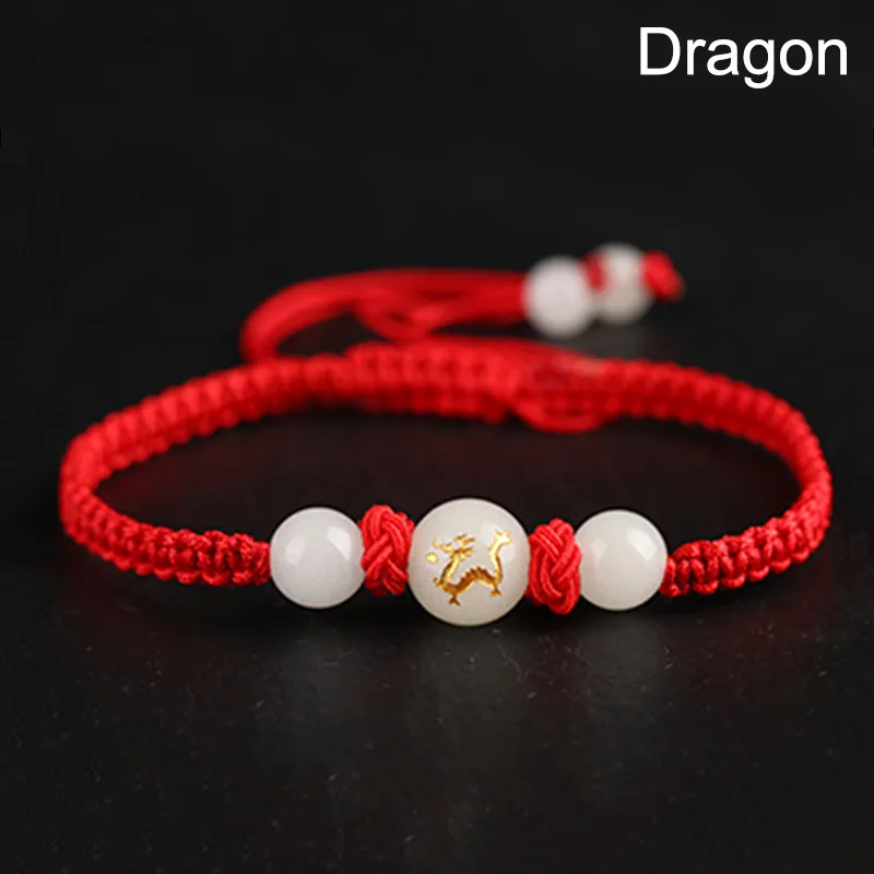 Bracelet Jewelry Chinese Zodiac Animals Bracelet Unisex Handmade Braided Red String Bring Lucky Luminous Stone Adjustable Size Bracelet Gifts