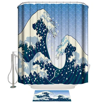 

Waves Water Drops Nature Blue Surfing Bathroom Mat With Shower Curtain Bathroom Accessory Sets Bathroom Set Shower Curtain Sets