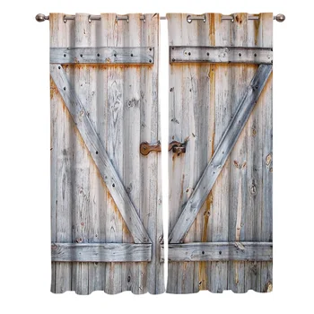

Country Barn Door Farm Door Curtains Window Living Room Curtains Kitchen Indoor Window High Blackout Curtain