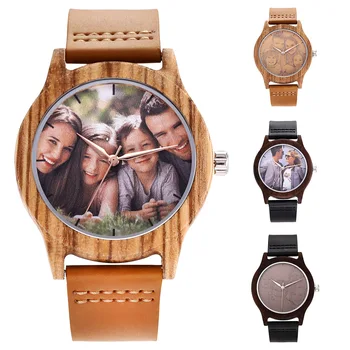 

Kunhuang Brand Men Wooden Personalized Quartz Watch Fashion Casual Leather Belt Waterproof Wristwatch Phote Custom