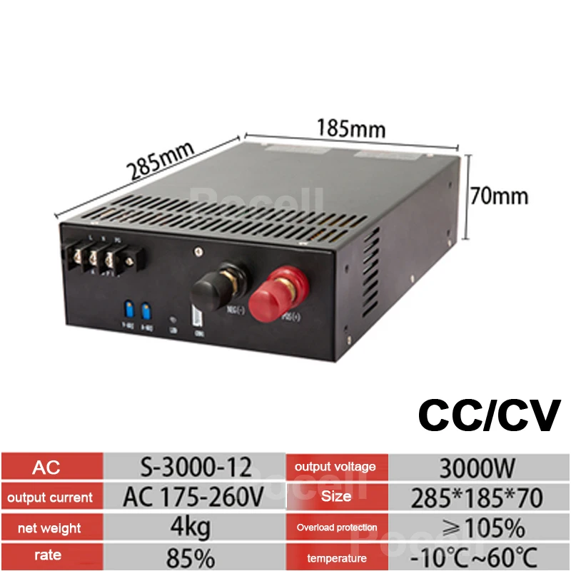 3000W 고전력 스위칭 전원 공급 장치 12V 24V 36V 48V 60V 80V 110V 50A 60A 200A 125A CC/CV 조정 3000w 디스플레이