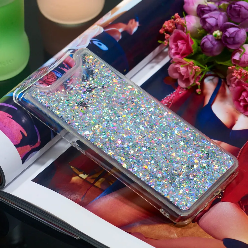 Блеск плавающий чехол с сияющими блестками для samsung Galaxy Note 10 Pro A20 A40 A50 A70 A80 A90 и струящийся жидкости чехол для M10 M20 M30 M40