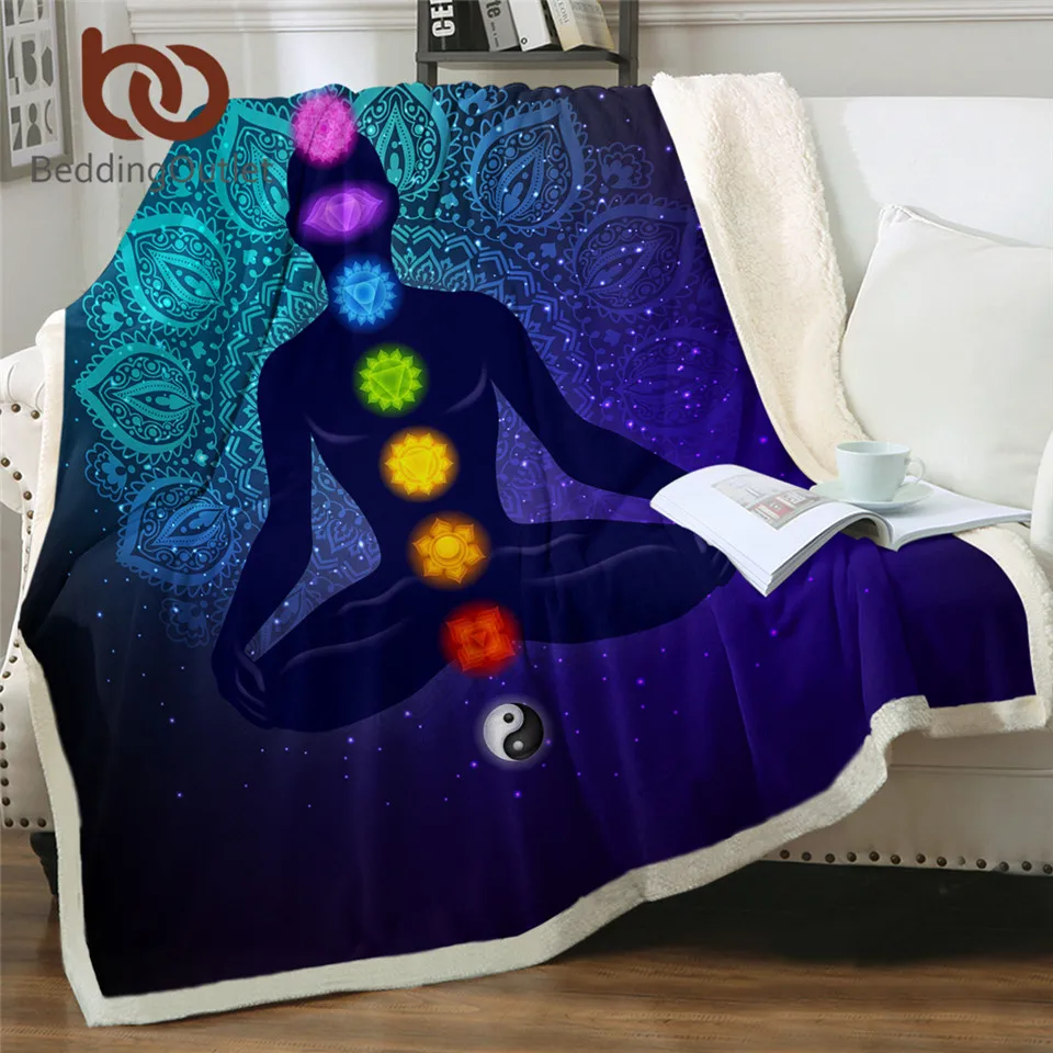 BeddingOutlet 7-Chakra Bed Blankets Zen Meditation Soft Blanket Colorful Mandala Flower Mantas Yoga Psychedelic Hippie | Дом и сад