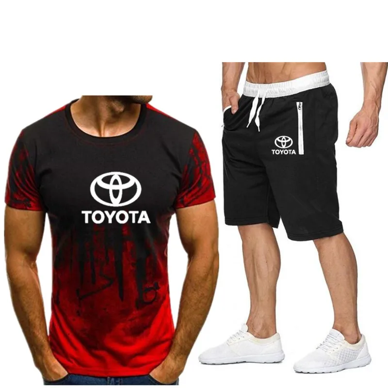 Мужская футболка шорты костюм Toyota motors с логотипом автомобиля летние мужские