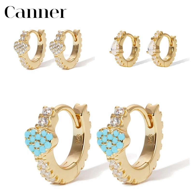 

Canner Heart Hoop Earrings For Women 925 Sterling Silver Fine Jewelry Zircon Diamond Huggie Earrings aretes pendientes mujer W4