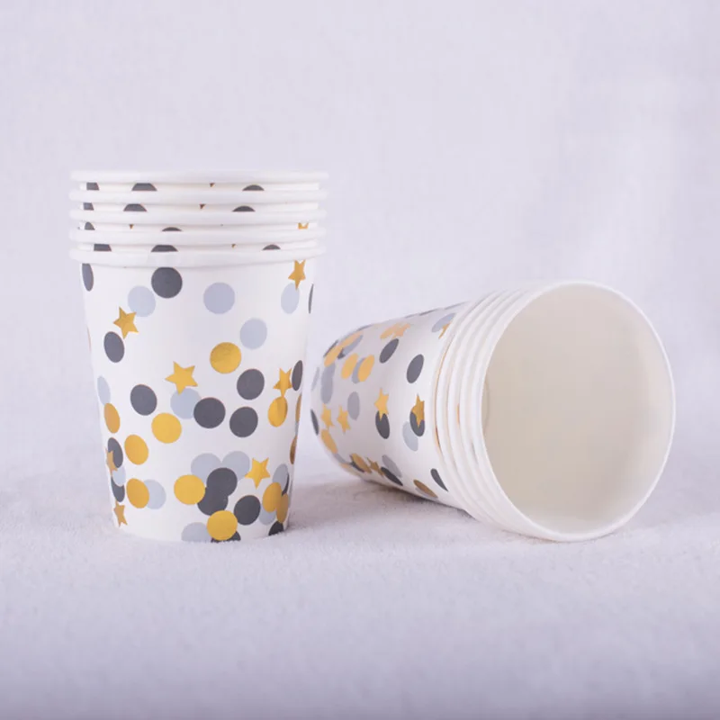 cups 2 40 шт., новогодние, вечерние, золотые одноразовые столовые приборы, тарелки, салфетки под чашки, звезды для детей, день рождения, вечерние, свадебные, рождественские - Цвет: cups 2
