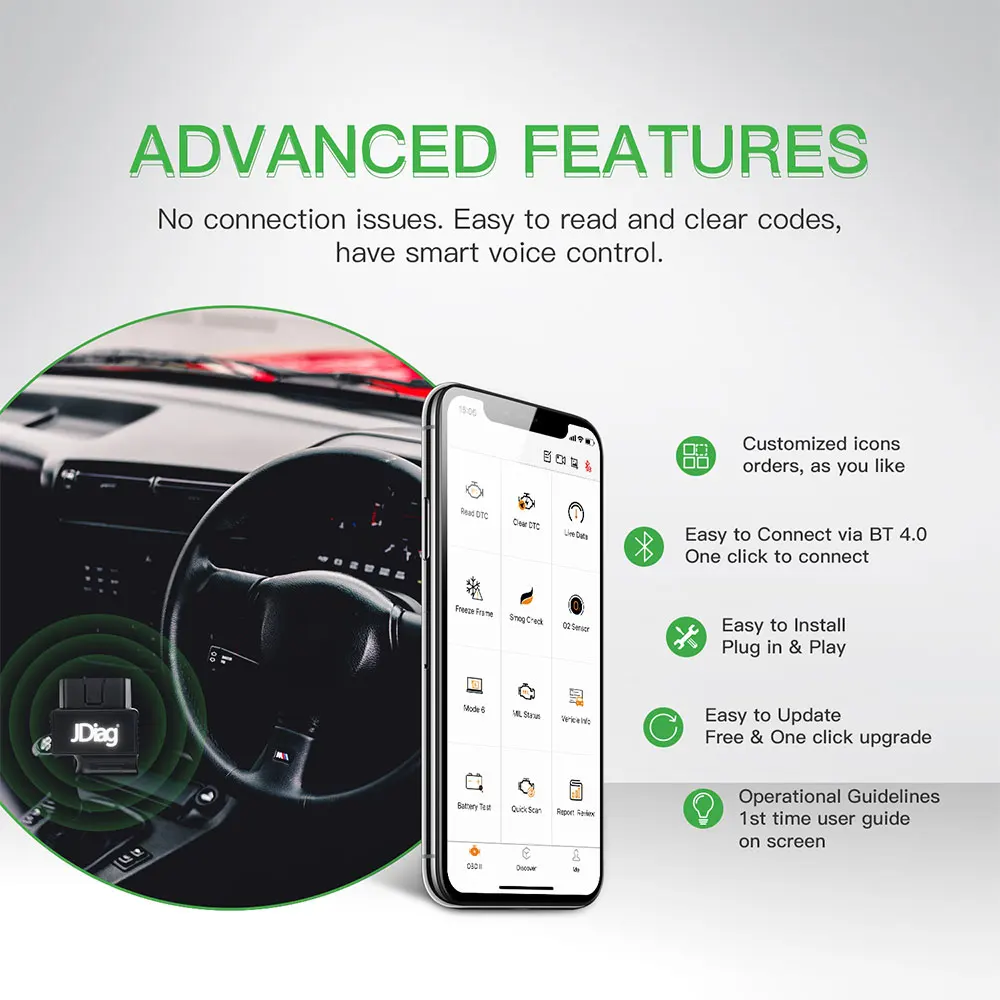 Автомобильный диагностический сканер JDiag Faslink M2 OBD2 ELM327 bluetooth4.0автомобильный