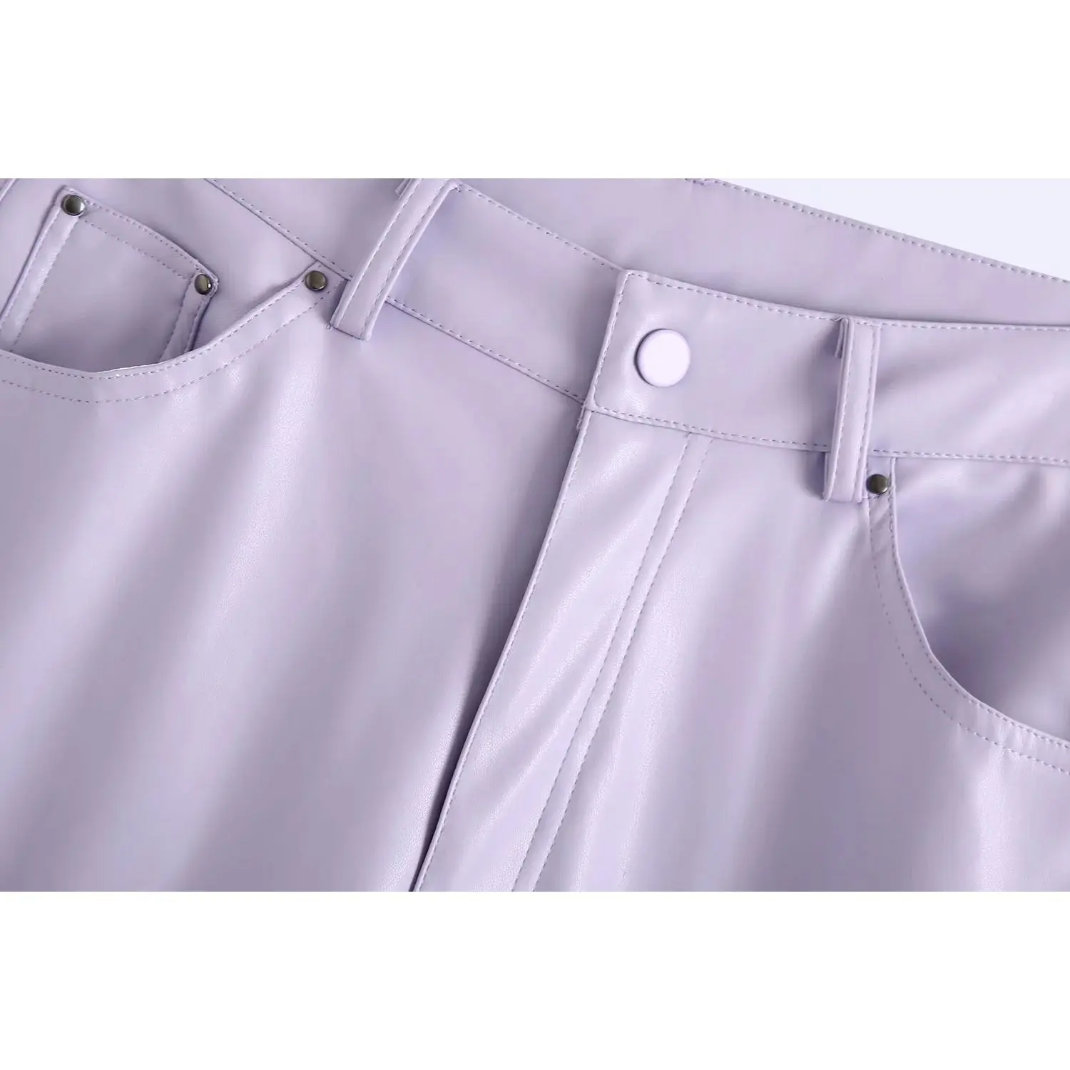 2020 New Women Trousers Hight-waist Faux Leather five-pocket Trousers Zip Fly Female Pants pantalon femme mujer