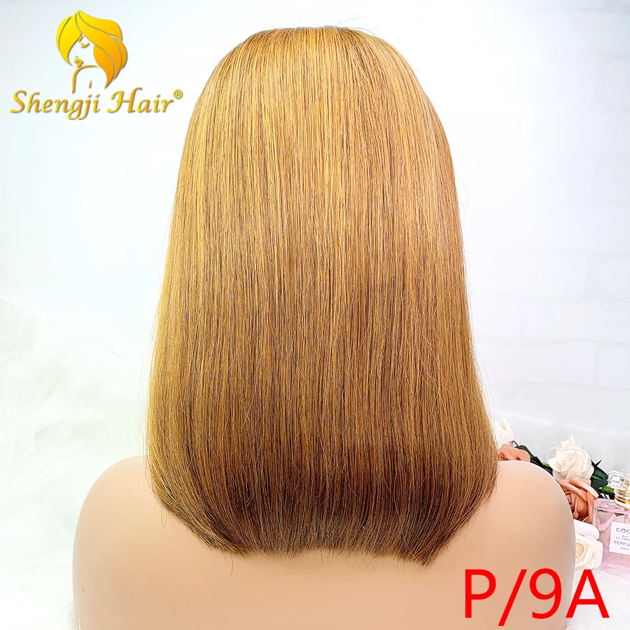 Shengji 13x6 кружевные передние человеческие волосы парики 9A#27 Основные короткие боб парик бразильские Прямые кружевные передние парики "-14" волосы remy парик
