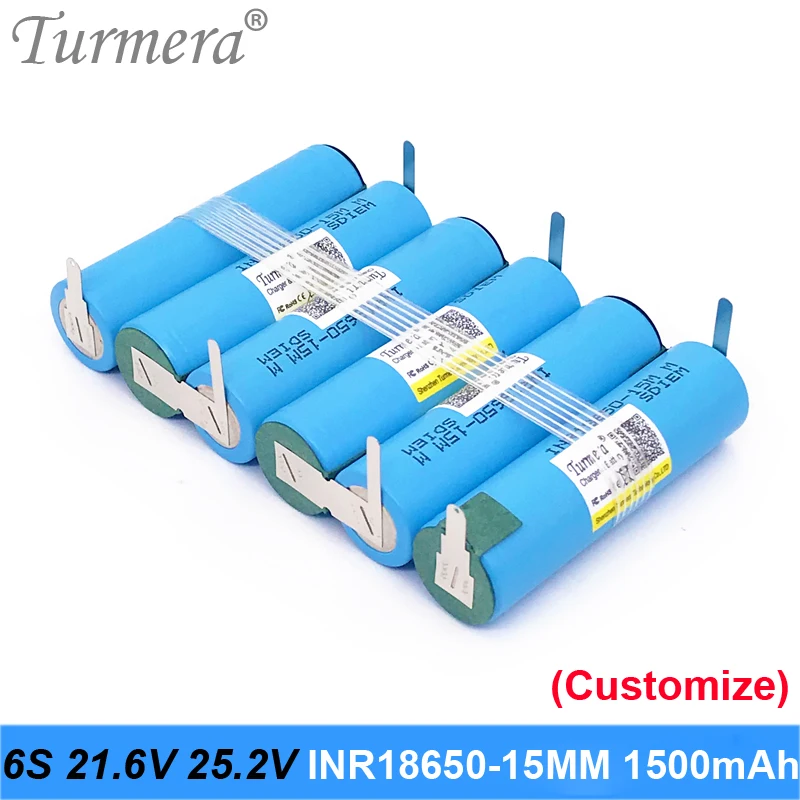 6s 21.6v 25.2v battery 18650 pack inr18650-15mm 1500mah 25a soldering battery for screwdriver battery  vacuum cleaner customized