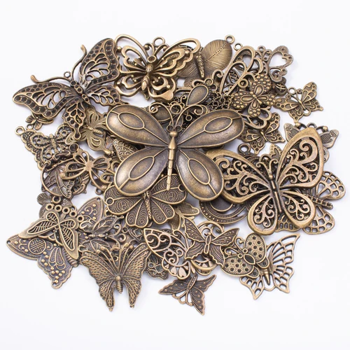 금속 나비 혼합 매력 펜던트, 앤티크 청동 팔찌 목걸이, 수제 쥬얼리 생산, 도매 DIY, 50g, 핫 세일 3