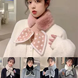 Korean Plush Scarf Faux Fur Collar Neck Warmer Knitting Wool Soft Warm Bow Cross Scarves Winter Windproof Thicken Scarf New
