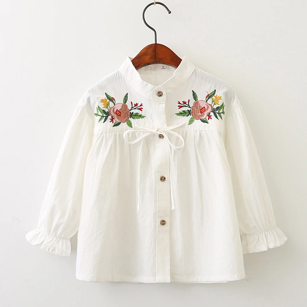 Babyinstar/новые блузки для девочек возрастом от 3 до 10 лет детская одежда с длинными рукавами и вышивкой белая блуза топ, одежда для детей