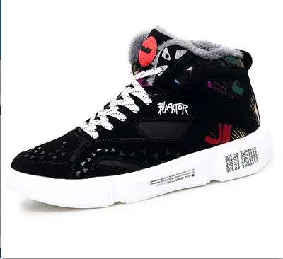 High Top Sneakers Warm Winter Plush Women Shoes Graffiti Platform Sneakers White Lover Shoes Size 11 Zapatos De Mujer
