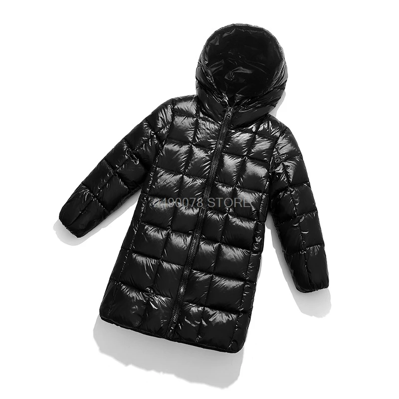 Зимняя плотная теплая куртка на утином пуху для мальчиков и девочек, детская водонепроницаемая ветрозащитная куртка, детский плащ-дождевик для школы - Цвет: long black
