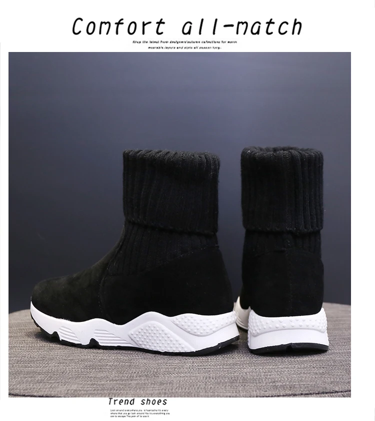 New Ladies Winter Knit Sneakers Women Shoes Designer Winter Sneakers Fur Warm Plush Sport Sock Boots Casual Shoes Female