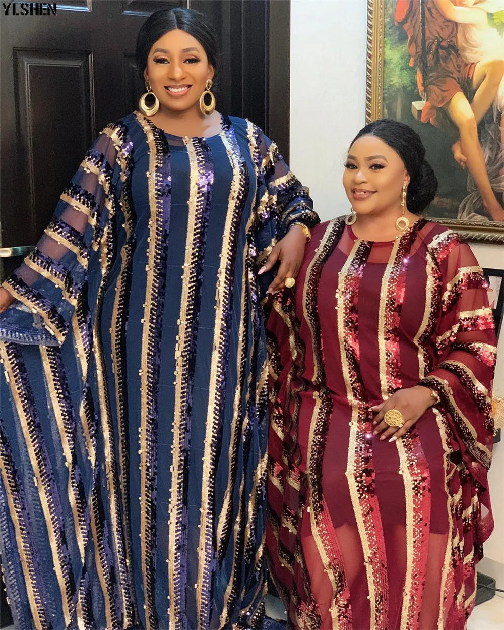 4 Colors African Dresses for Women Plus Size Dashiki Full Sequined African Clothes Abaya Dubai Muslim Dress Africa Boubou Robe 03