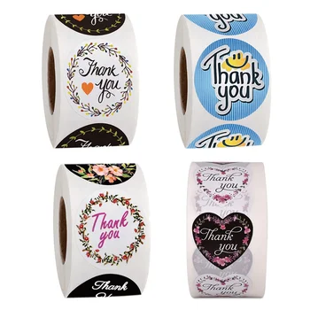 

1.5 Inch Thank You Label Stationery Sticker Round Multi Color Flower Design 500 Labels Per Roll For Birthdays Weddings Giveaways