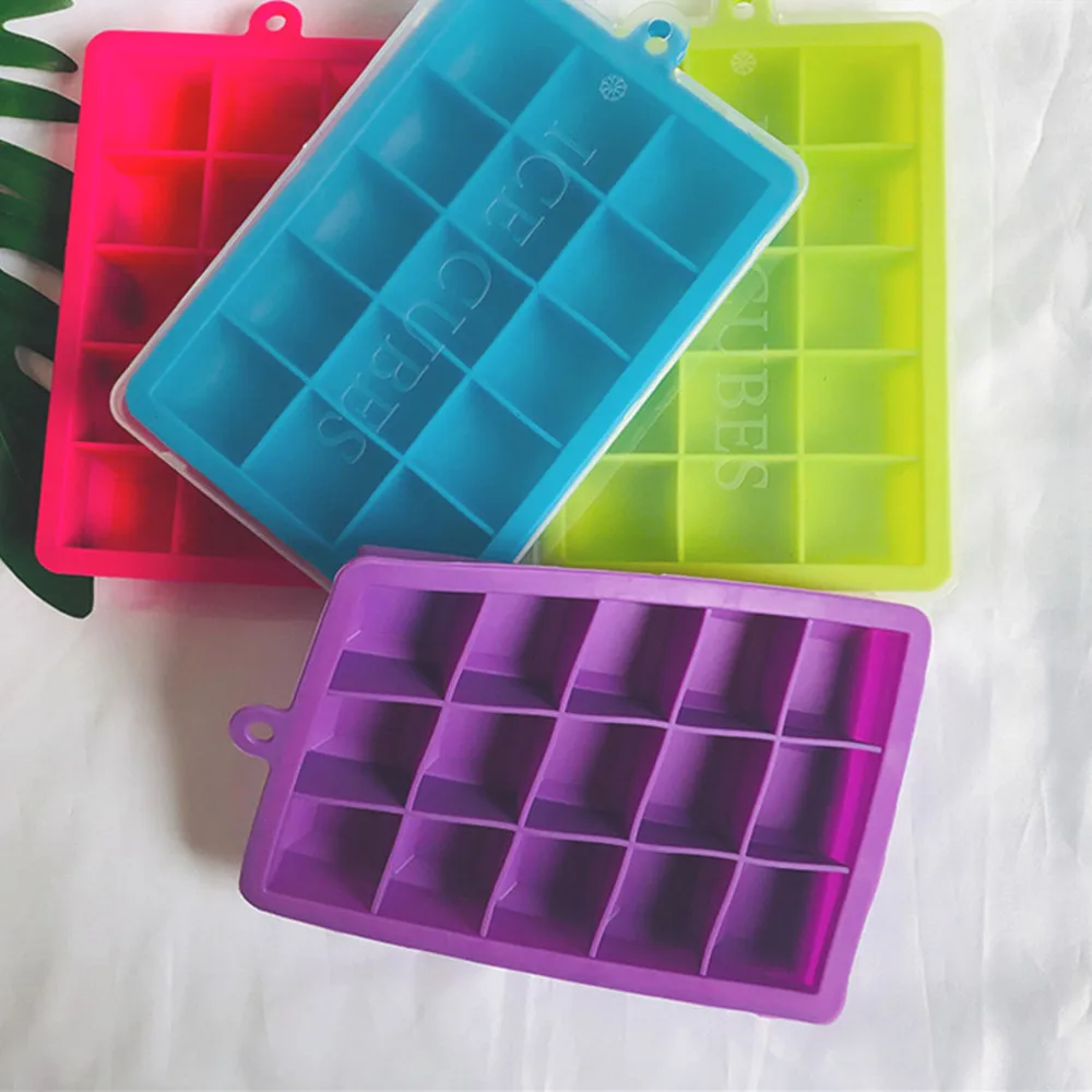 

Food Grade Silicone Ice Cube Mold 15 Grid Silicone Ice cube With Cover Square Ice Tray DIY Ice Cube Mold Kitchen Bar Accessories