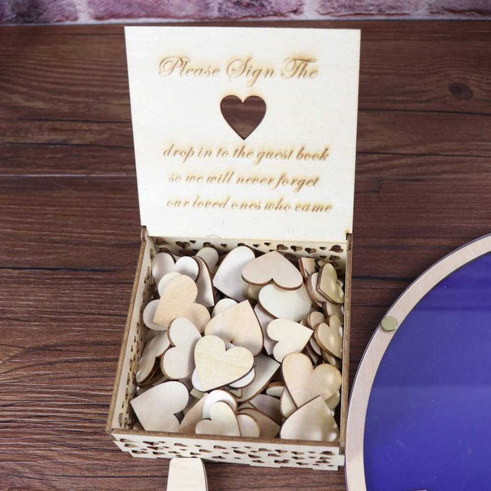 Personalized Rustic sweet wedding guestbook,engraved name and date memory Round guestbooks with signature hearts guest book (7)