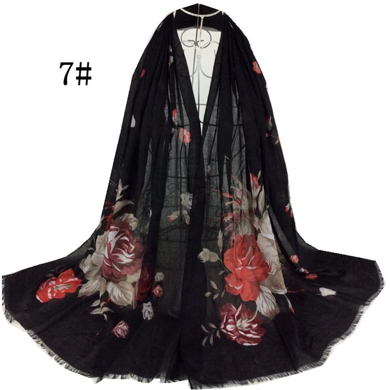 

One PC Black Color Scarf Floral Print Women Shawls And Scarves Muslim Hijab Wraps