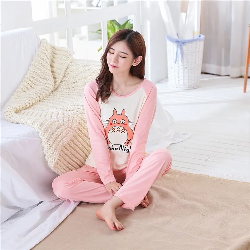 

Pajamas Women's Autumn Pure Cotton Solid Color Fresh And Sweet Long-sleeve Suit Korean-style Loose And Plus-sized Home Wear All