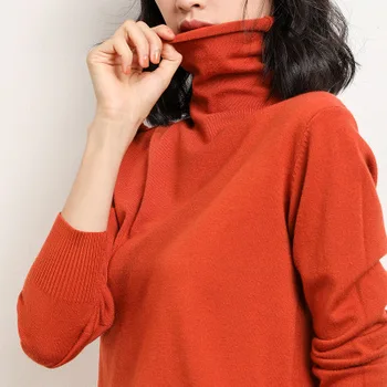 

Women's T-shirt Solid Color Turtleneck Knit Slim Fit 2020