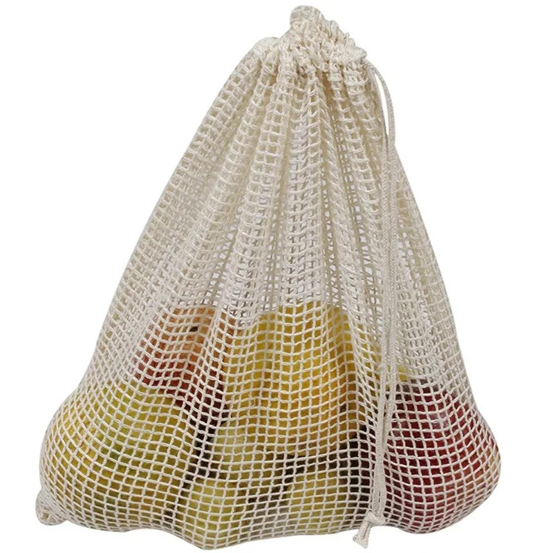 Reusable Cotton Mesh Produce Bags for Vegetable Fruit Food Kitchen Washable Grid Storage Bag Eco String bag Kitchen Organizer - Image 2
