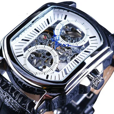 Новые автоматические механические часы из сплава Tourbillon, водонепроницаемые мужские часы с ремешком из натуральной кожи, мужские наручные часы