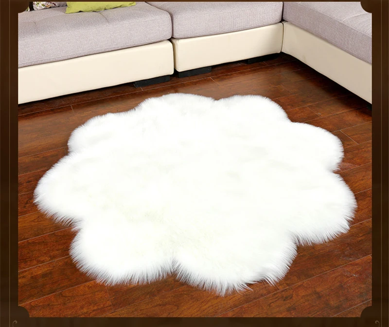 Furry tapetes Shape Artificial Fur Sheepskin Rug Kids Room living Room Carpet Plum Flower Design Mat Photography Free shipping