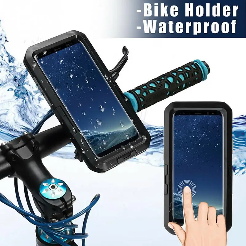 

Portable Motorcycle Bicycle Mobile Phone Holder Waterproof Shock Proof Touch Screen ABS Riding Front Handle Elastic Band 2 In 1