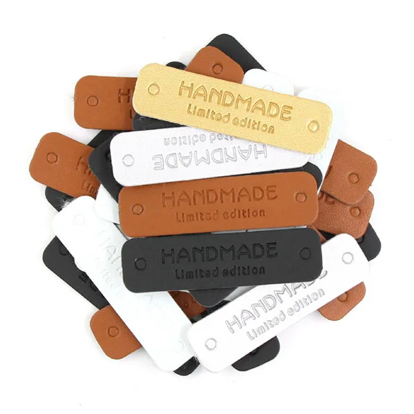 50Pcs Hand Made Limited Edition Label PU Leather handmade Tags For Clothing Gold/Sliver/Brown/Black/White Sewing Labels DIY Gift - Цвет: Mix