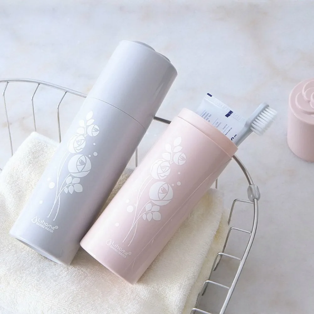 Роза Печать ванная комната Tumblers портативный путешествия умывальник с крышкой держатель для зубных щеток чашки аксессуары для ванной комнаты