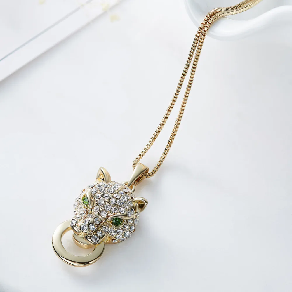 Warme Farben Кристалл от Swarovski ожерелье Личность Стразы подвеска в форме головы леопарда ожерелье Золото массивные ювелирные изделия воротник