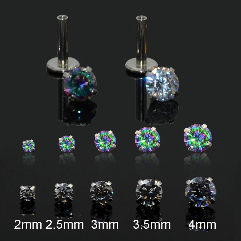 2Pcs 2-5mm Gem Solid Steel Tragus Cartilage Ear Stud Crystal Zircon Earrings Piercing Jewelry Cartilage Piercing Earrings Prong
