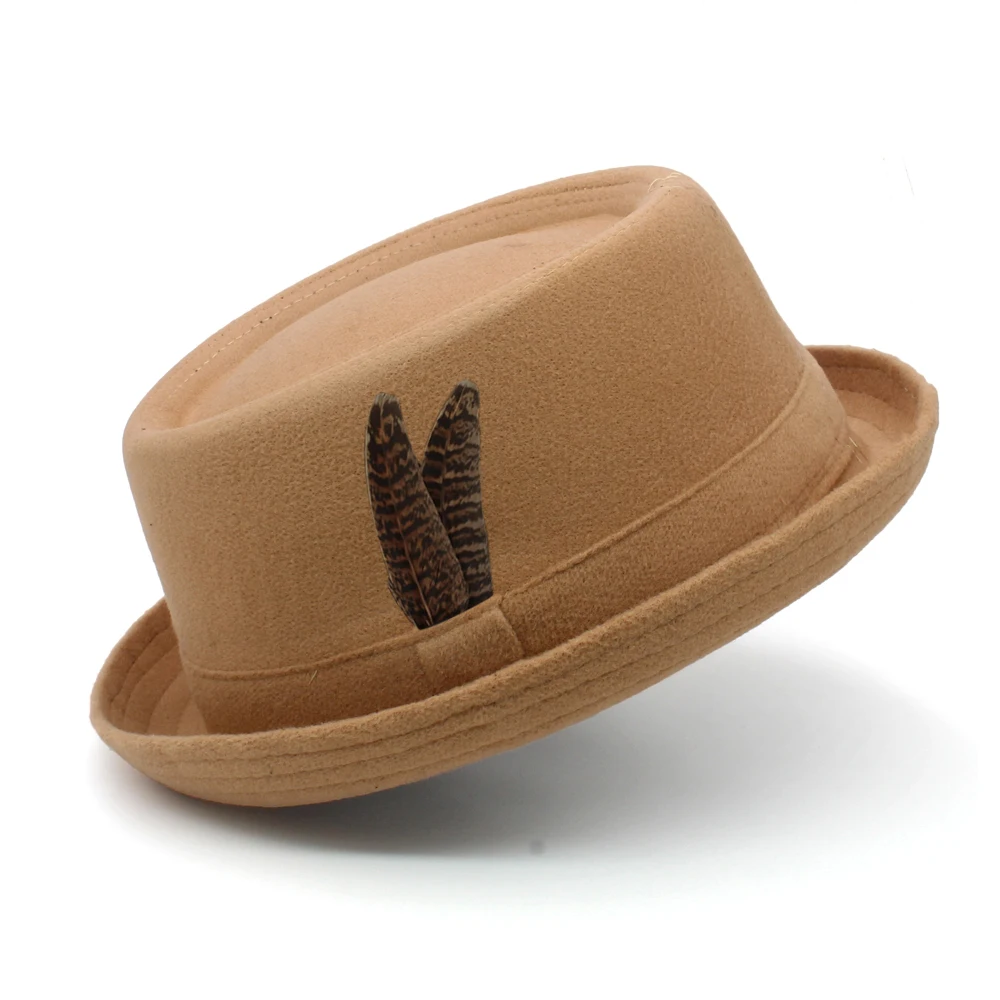 3 Größen Männer Frauen Wolle Pork Pie Hut Retro Federband Fedora Cap Trilby Sonnenhut Klassische Jazz Party Outdoor Reisen Street Style – Detail 12