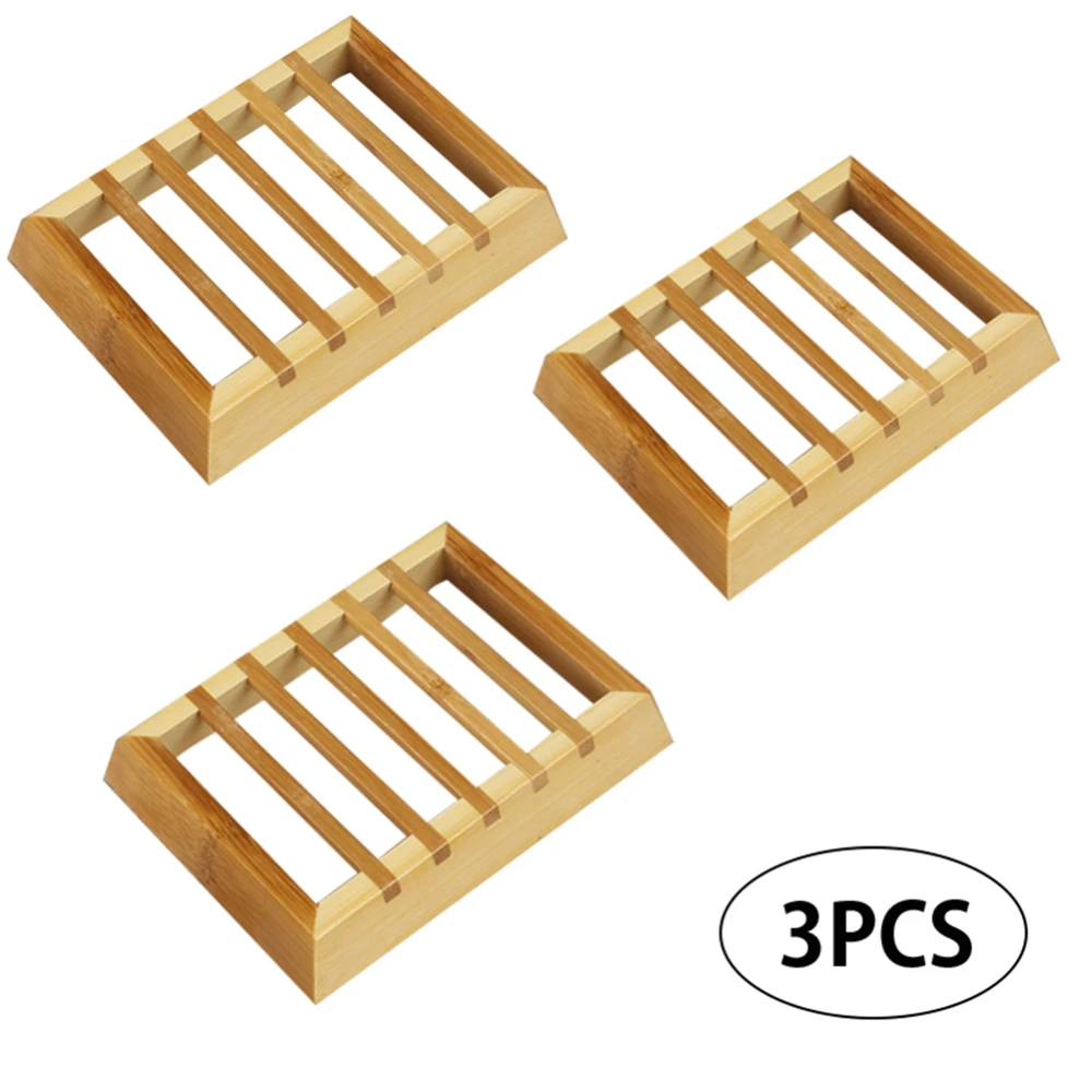 As Shown 3pcs Natural Wooden Soap Tray Holder Container Storage Dish for Bathroom - Цвет: As Shown
