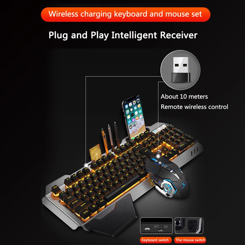 K680 беспроводная клавиатура с возможностью зарядки мышь набор 2,4 ГГц Беспроводная Водонепроницаемая игровая клавиатура с мышью смешанный светильник