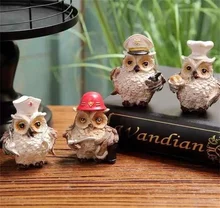 Resin Cute Owl Navy Doctor Chef Figurines Animal Statue Home Desktop Kawaii Decorative Crafts Garden Courtyard Decor Retro