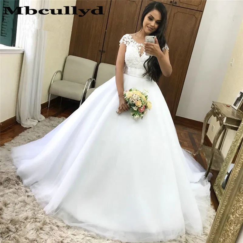 Mbcullyd прозрачное кружевное свадебное платье с аппликацией длинный шлейф 2020