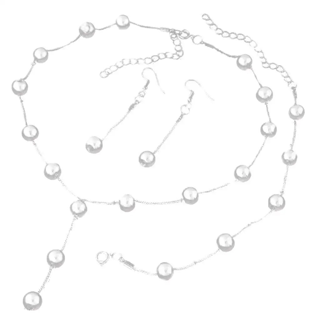 S Fashion Women Delicate Classy Jewelry Faux Pearl Necklace Earring Bracelet Jewelry Set - Окраска металла: S
