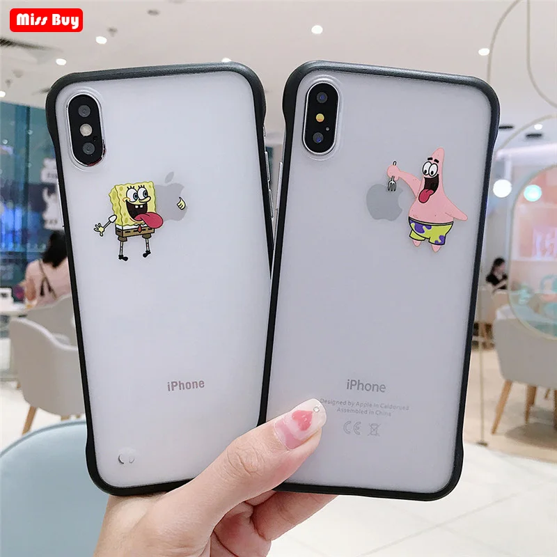 

Cute Cartoom Sponge Bob Phone Case for iPhone X Xs Max XR 7 8 6S 6 Plus Case Fundas Borderless Matte Hard PC Cover Slim Coque