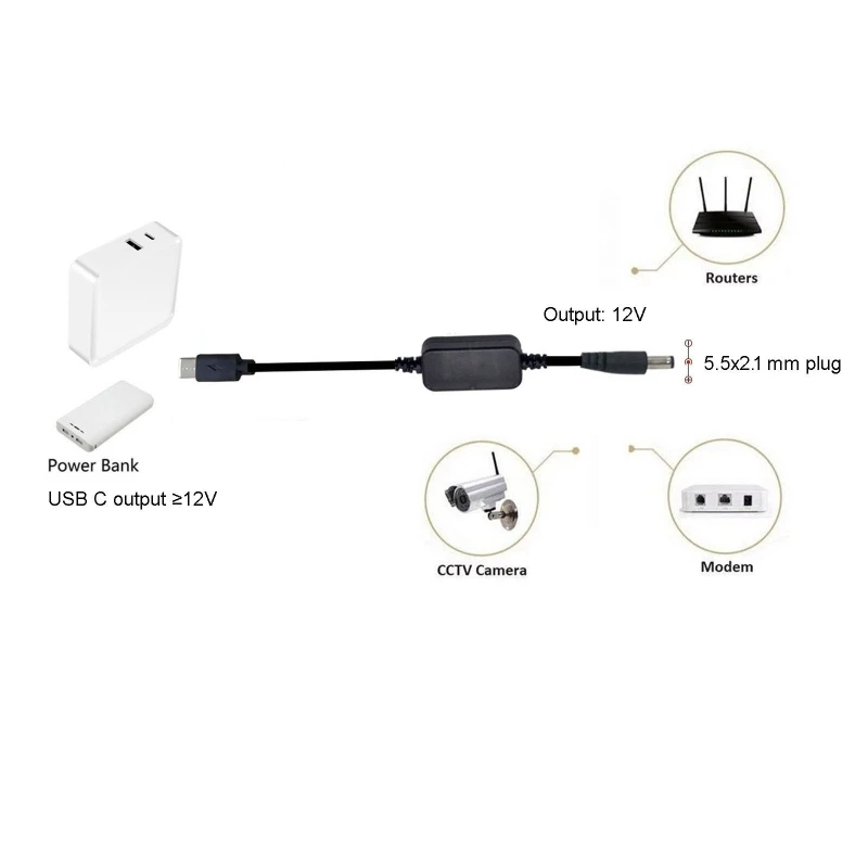 USB C Type C PD to 12V 20V 2.5/3.5/4.0/5.5mm Conveter Adapter Cable Cord  for Wifi Router Laptop LED Light CCTV Camera