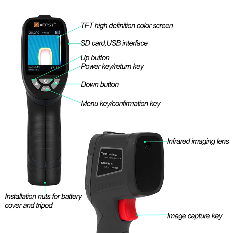 Тепловая камера thermique infrarouge тепловизор камера Инфракрасное изображение XE-26D 2,4 дюймов цветной экран ручной с USB