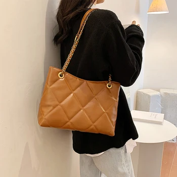 

Large Chain Shoulder Bags Diamond Lattice Pu Leather Handbags for Women 2020 Designer Female Plaid Tote Bags Grand Sac A Main