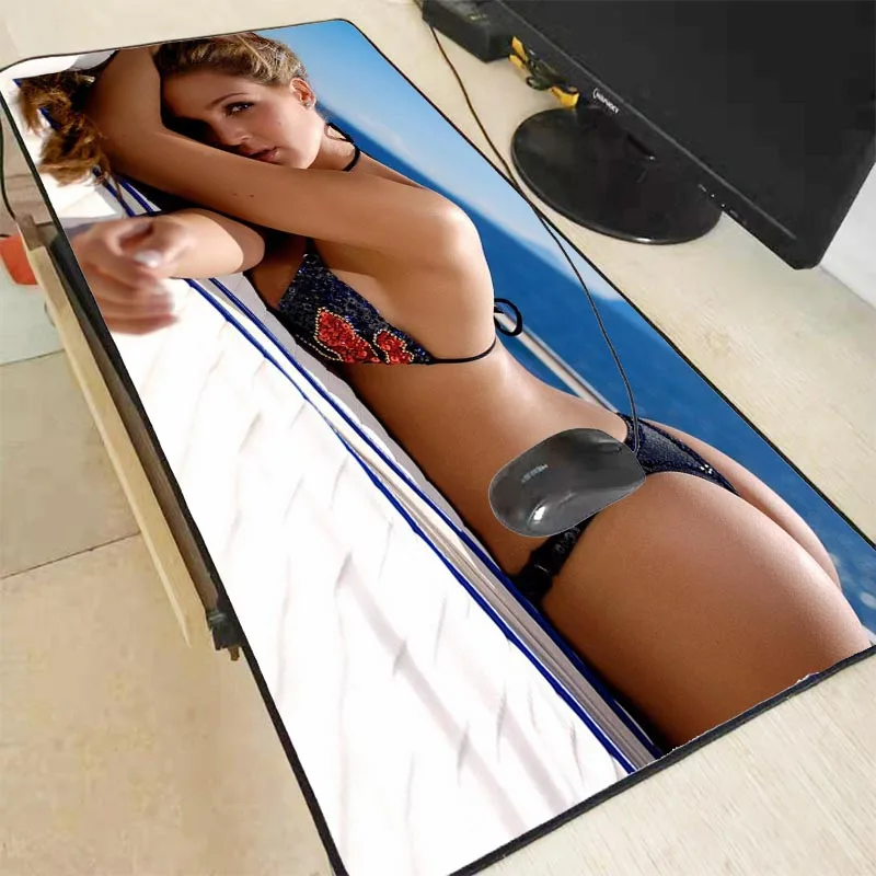 

XGZ Sexy Beach Beauty Large Locking Edge Mouse Pad Gamer Big Mouse Mat Computer Mousepad Rubber Mause Pad Keyboard Desk Mat Game